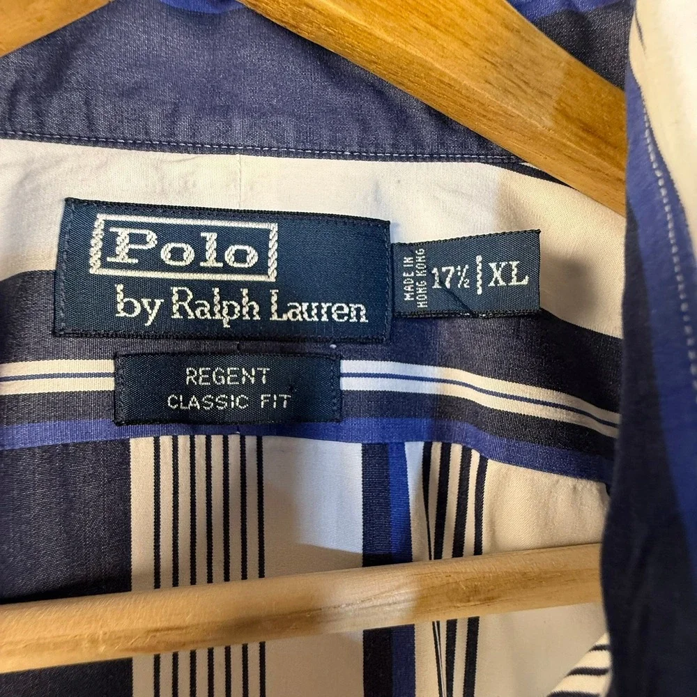 Polo Ralph Lauren Regent Classic Fit Stripe Button Down Shirt Blue White XL 17.5